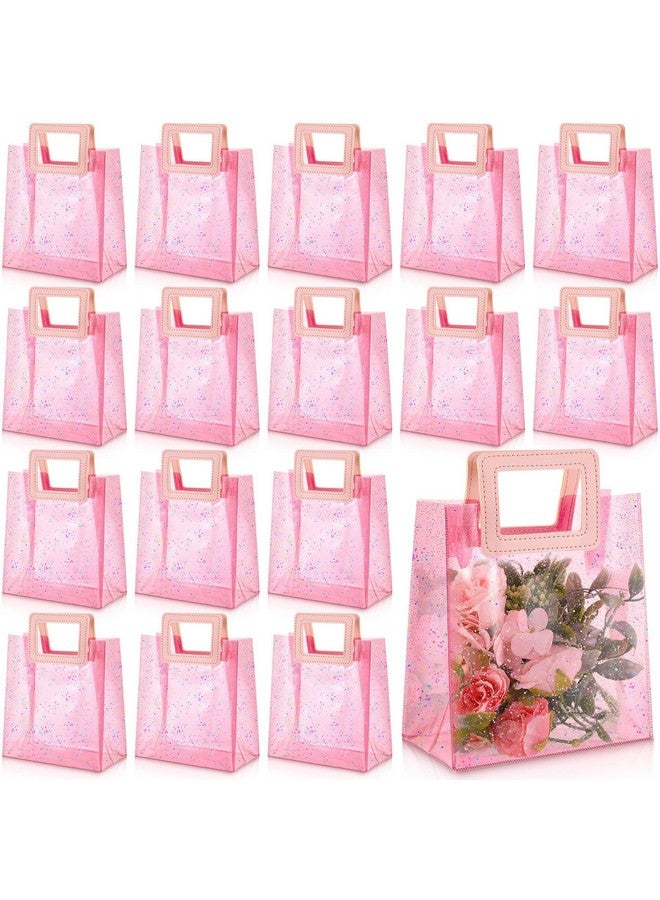 Jetec 20 Pieces Clear Gift Bags With Handles Valentines Transparent Glitter Tote Bag 7 X 4 X 8 Inch Reusable Pvc Gift Wrap Bag For Bridal Party Baby Shower Wedding Birthday(Clear Pink Glitter) - Image 1
