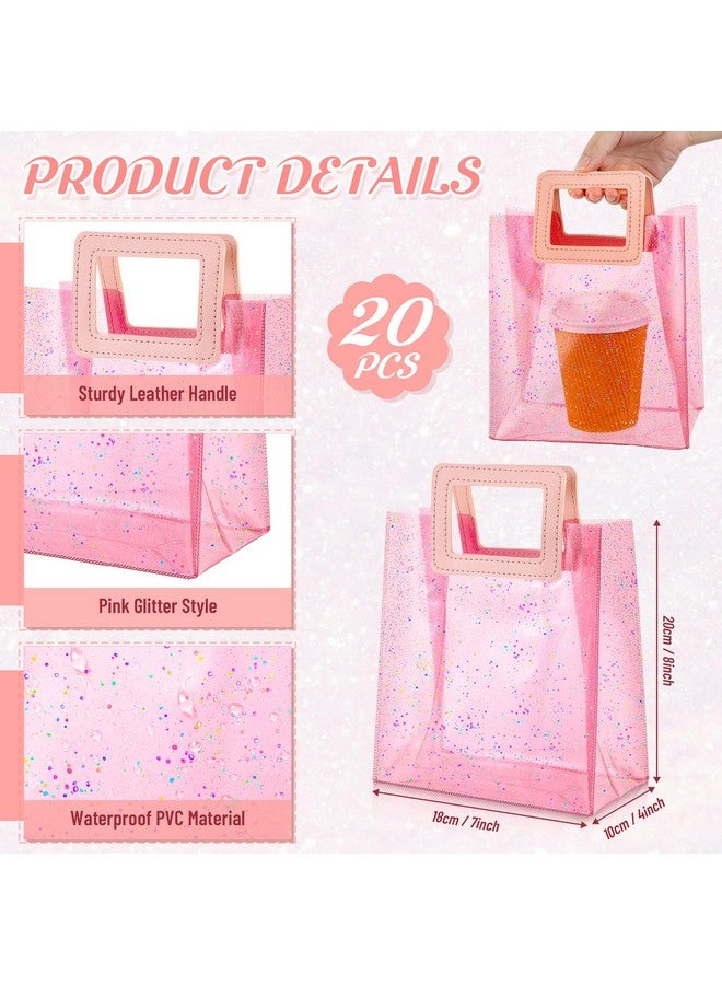 Jetec 20 Pieces Clear Gift Bags With Handles Valentines Transparent Glitter Tote Bag 7 X 4 X 8 Inch Reusable Pvc Gift Wrap Bag For Bridal Party Baby Shower Wedding Birthday(Clear Pink Glitter) - Image 2