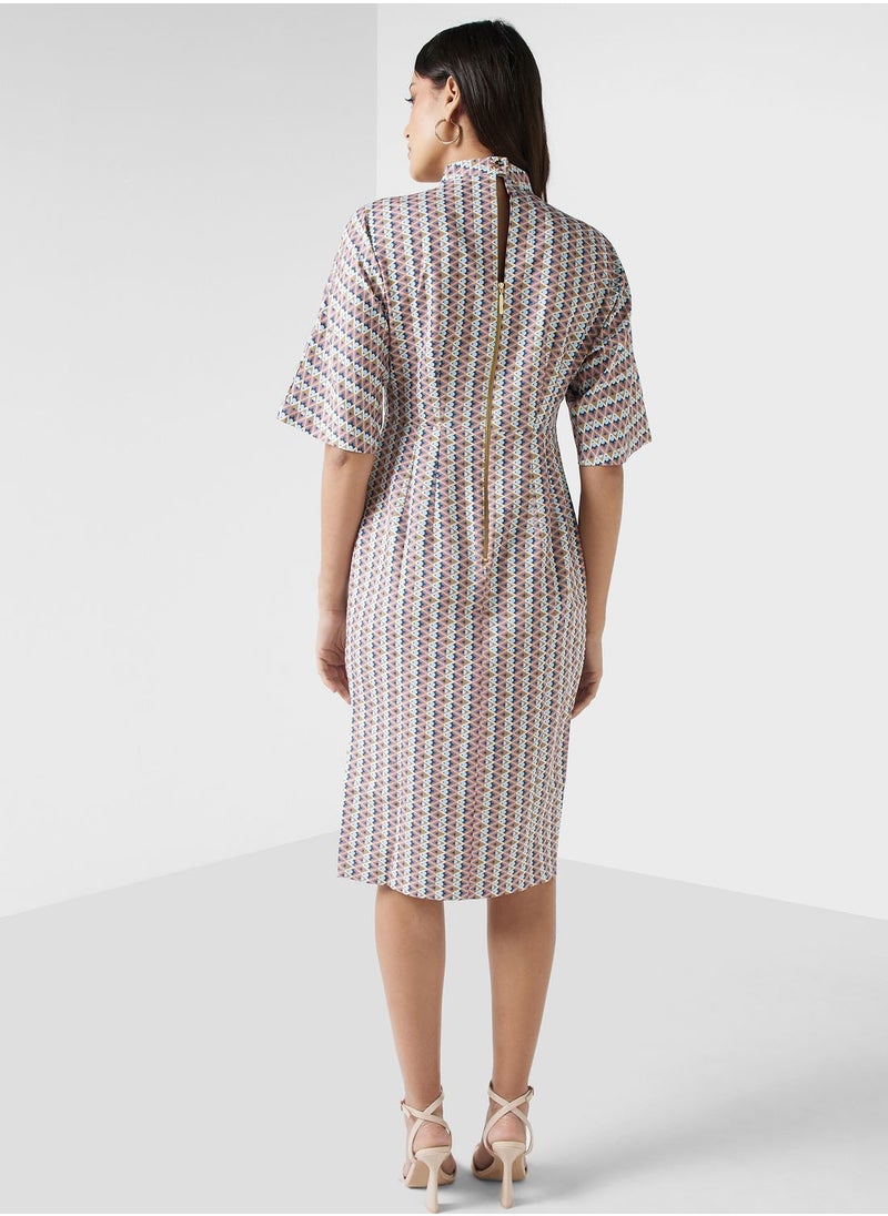 Closet London - Printed Cut Out Neck Side Slit Dress - Image 1