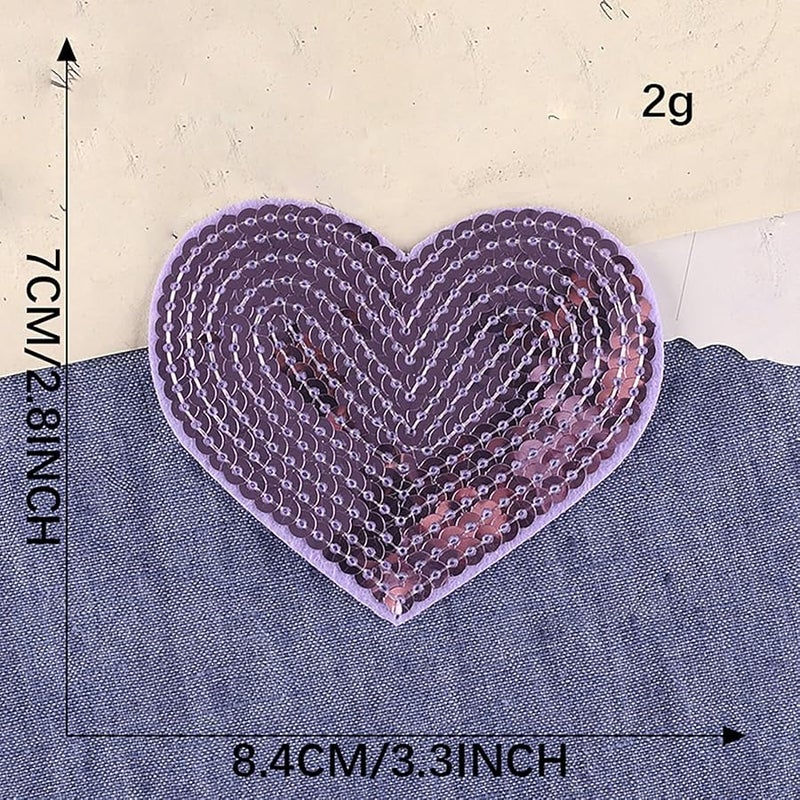 بقع حديدية على شكل قلب أرجواني 10 قطع تطريز الترتر للملابس الجينس والقبعات - Image 3