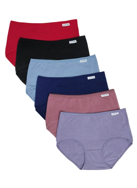 Premium Cotton Four-way stretch Panties - MULTIPACK - Regular and Plus Sizes - Classic Briefs for Women (UAE/KSA, Alpha, 7XL, Regular, Regular, Cool & Warm Shades - 6 Pcs Pack)