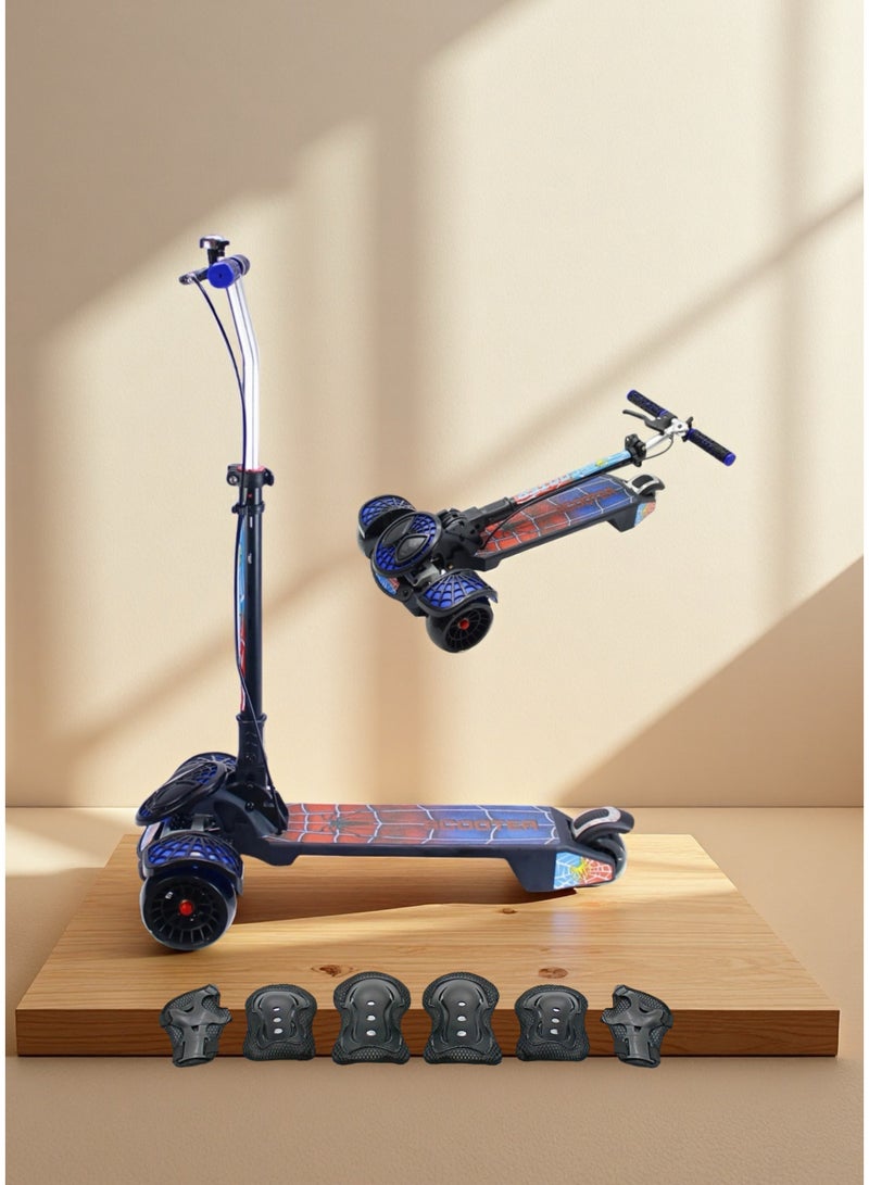 EASY FUTURE LED Rear Brake Foldable Kids Scooter with Height-Adjustable Handle, LED PU Wheels, Handle Brake & Music – Ideal for 3–8 Years Including  Protective Gear Set - Image 1