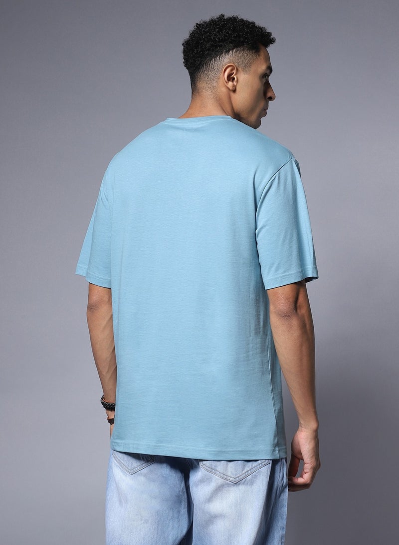 HIGH STAR Relaxed Fit Cotton T-shirt for Men in Blue with Round Neck and Short Sleeves  - Image 3