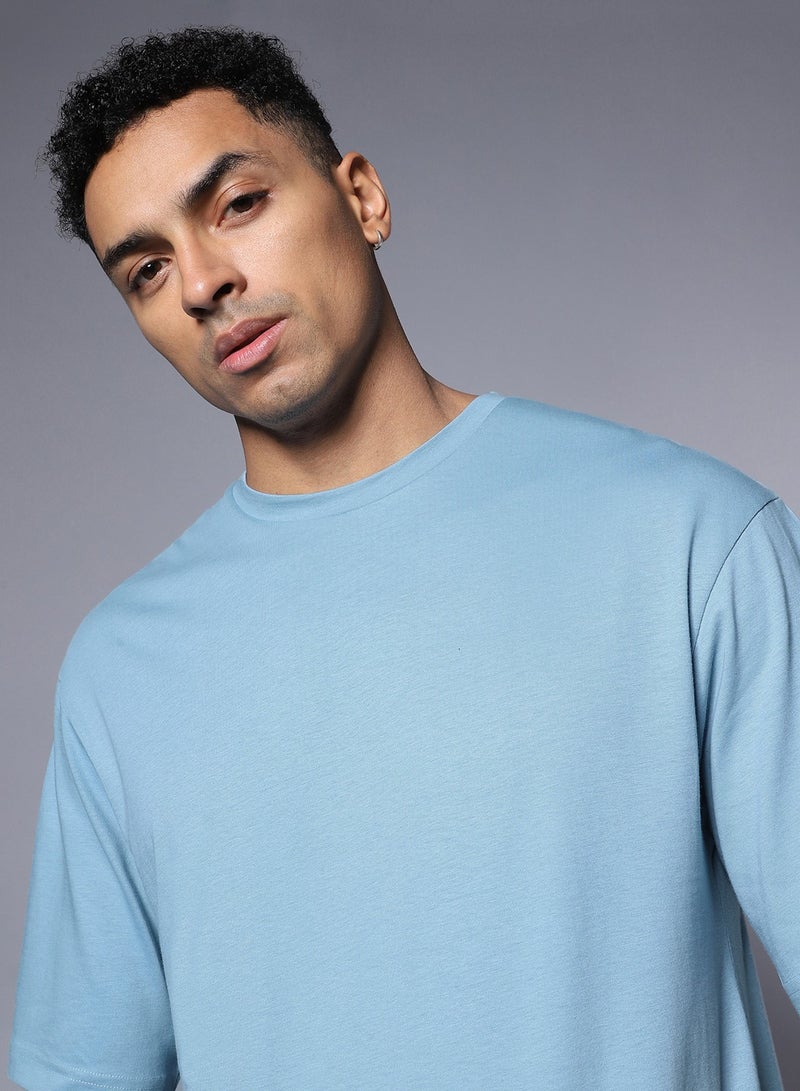 HIGH STAR Relaxed Fit Cotton T-shirt for Men in Blue with Round Neck and Short Sleeves  - Image 5