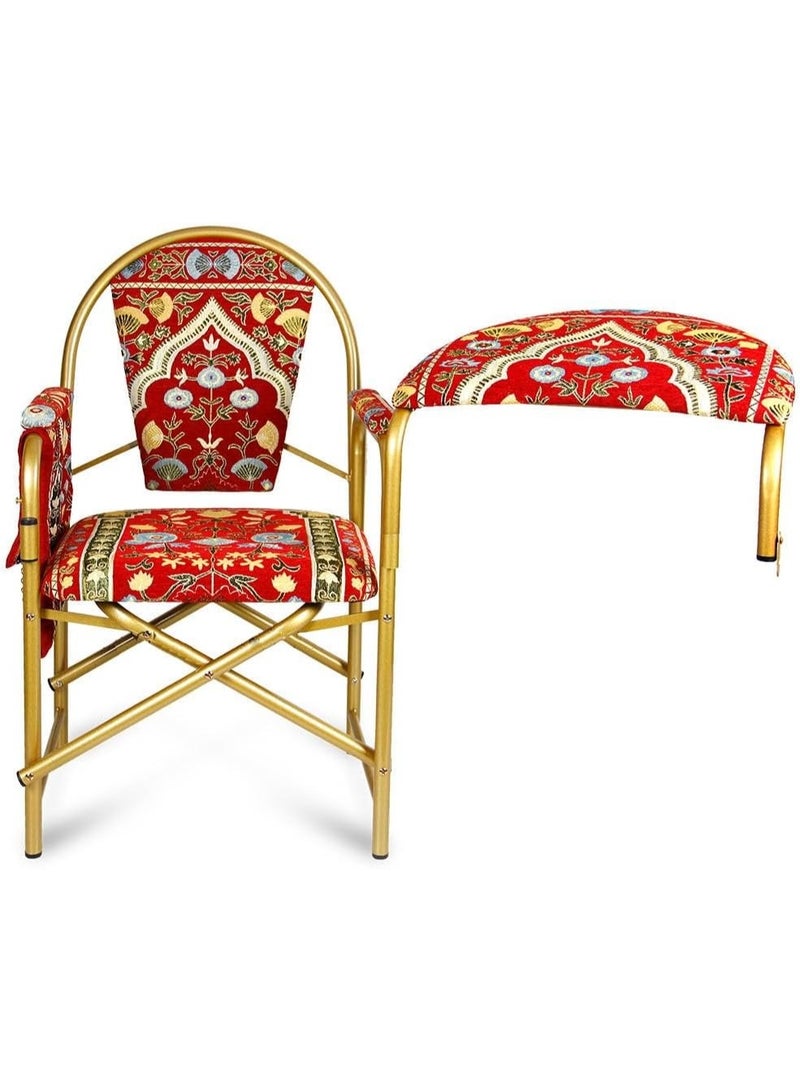 ريكسا كرسي صلاة إسلامي مخملي مريح مبطن بمسند للذراعين وجيب جانبي، كرسي صلاة قابل للطي للسجود (أحمر) - Image 3