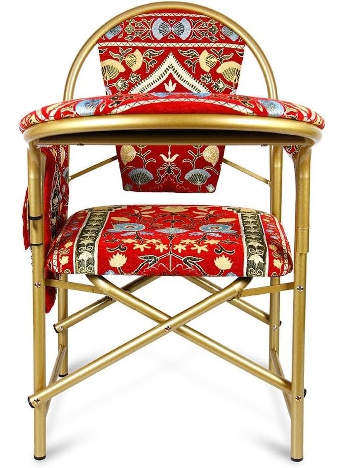 ريكسا كرسي صلاة إسلامي مخملي مريح مبطن بمسند للذراعين وجيب جانبي، كرسي صلاة قابل للطي للسجود (أحمر) - Image 5