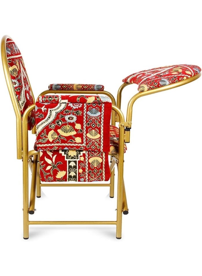 ريكسا كرسي صلاة إسلامي مخملي مريح مبطن بمسند للذراعين وجيب جانبي، كرسي صلاة قابل للطي للسجود (أحمر) - Image 4