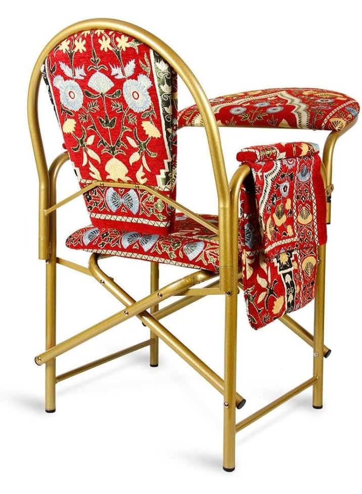 ريكسا كرسي صلاة إسلامي مخملي مريح مبطن بمسند للذراعين وجيب جانبي، كرسي صلاة قابل للطي للسجود (أحمر) - Image 2