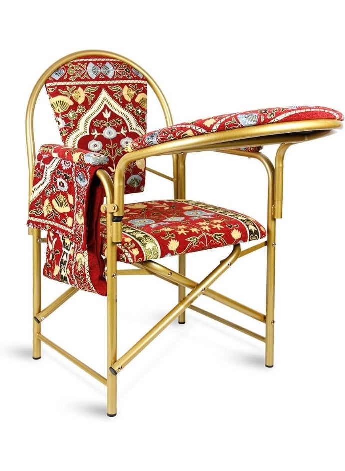 ريكسا كرسي صلاة إسلامي مخملي مريح مبطن بمسند للذراعين وجيب جانبي، كرسي صلاة قابل للطي للسجود (أحمر) - Image 1