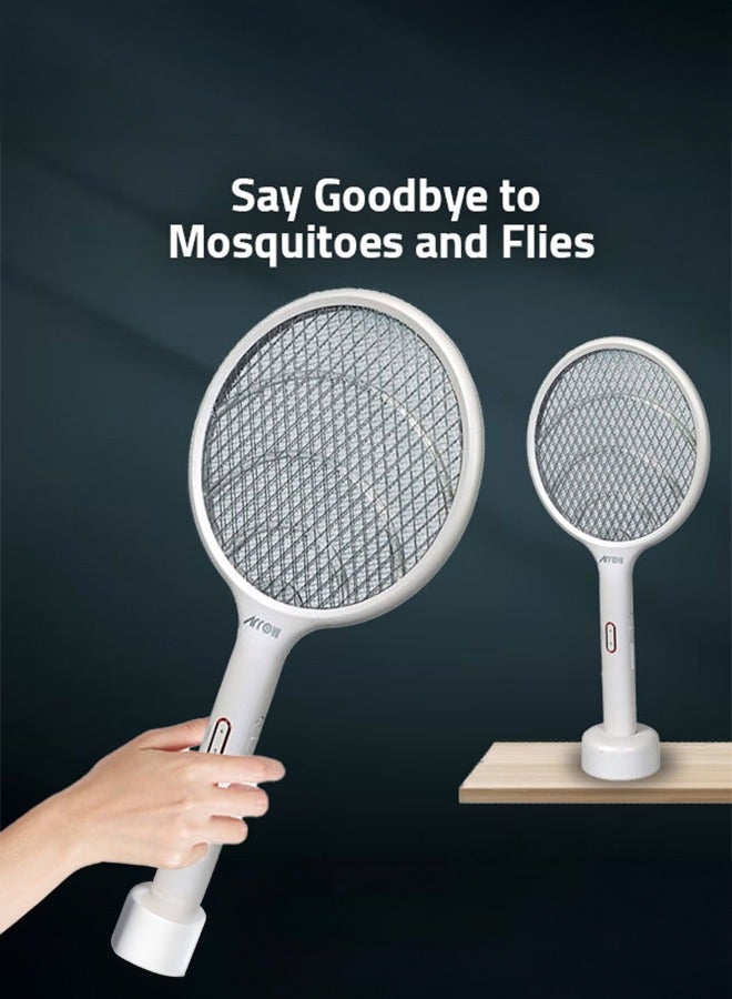 ارو مضرب حشرات 2 في 1 وصاعق بعوض | شاحن كهربائي محمول وأرضي | قاعدة شحن | يعمل أثناء الشحن | لون أبيض | الموديل: RO-P101SW - Image 5