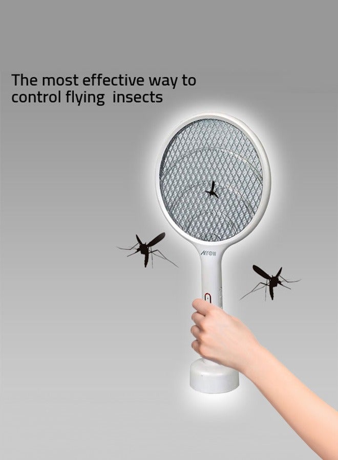 ارو مضرب حشرات 2 في 1 وصاعق بعوض | شاحن كهربائي محمول وأرضي | قاعدة شحن | يعمل أثناء الشحن | لون أبيض | الموديل: RO-P101SW - Image 3