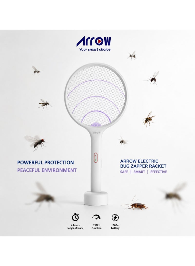 Arrow 2 in 1 Dual Modes Electric Bug Zapper, 2 years Warranty, Handheld Fly Swatter, with USB Rechargeable Base, Anti-Mosquito with Purple Mosquito Light, for Home, Bedroom , Kitchen, Office, Backyard, Patio, Camping, RO-P101SW - Image 1