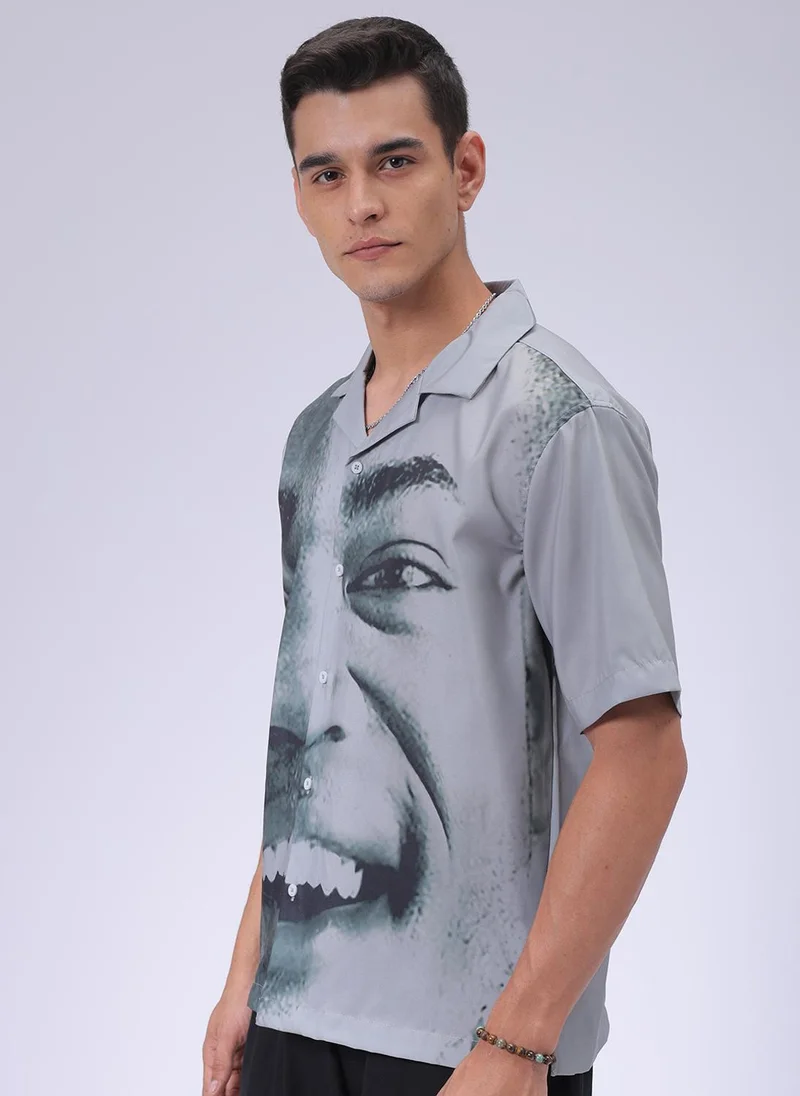 The Indian Garage Co Men Oversized Graphic Print Half Sleeves Cuban Collar Street Wear Shirt
