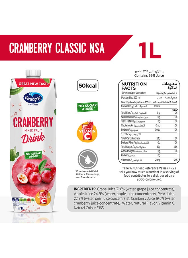 Ocean Spray - Cranberry Mixed Fruit Drink With No Added Sugar 1L - Image 1