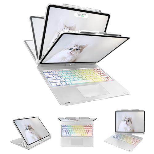 YEHOBU Swivel Wireless Keyboard Case for iPad Pro 12.9 (6th/5th/4th/3rd Gen), Rainbow Backlits & Multi-Touch Trackpad, Magic 360° Rotatable Protective Keyboard Cover with Pencil Holder, Thin & Light-Silver - Image 1