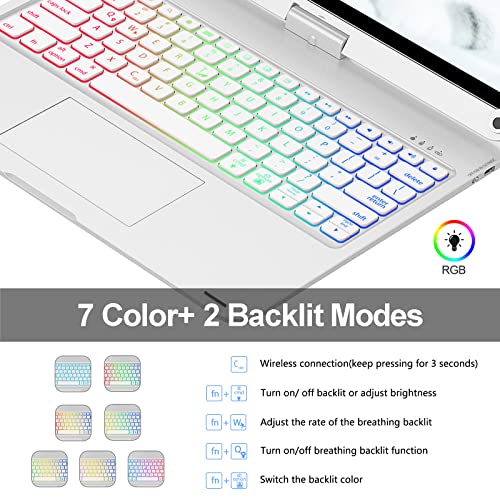 YEHOBU Swivel Wireless Keyboard Case for iPad Pro 12.9 (6th/5th/4th/3rd Gen), Rainbow Backlits & Multi-Touch Trackpad, Magic 360° Rotatable Protective Keyboard Cover with Pencil Holder, Thin & Light-Silver - Image 4