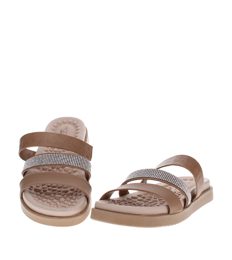 Modare  MODARE Flat Comfort Sandals for Ladies – TAN Comfort Sandals with Slip On | Comfortable PU Upper & TPR Sole for Women | Best Price UAE