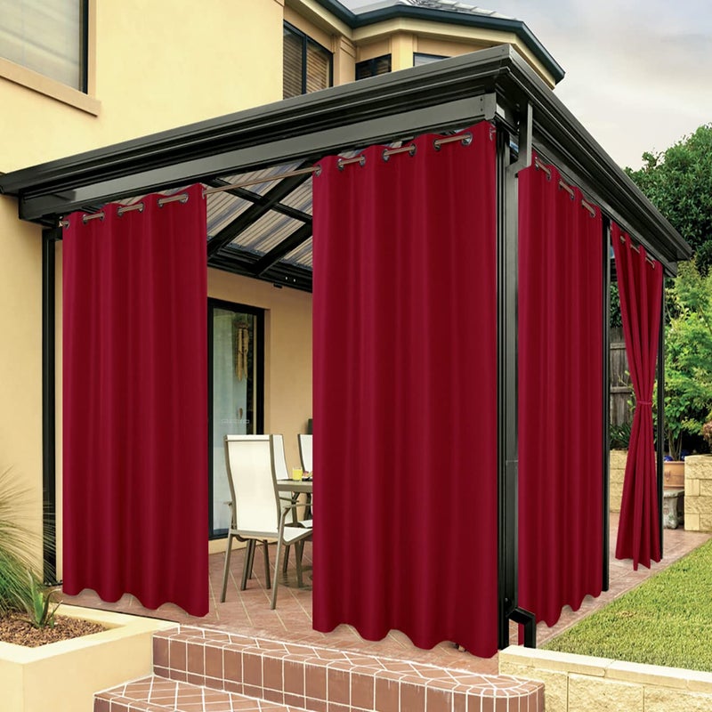 BONZER BONZER Outdoor Curtains for Patio Waterproof Thick Privacy Grommet Sunlight Blocking Outside Curtains for Porch Pergola Gazebo Deck 1 Panel 84W x 108L inch Red