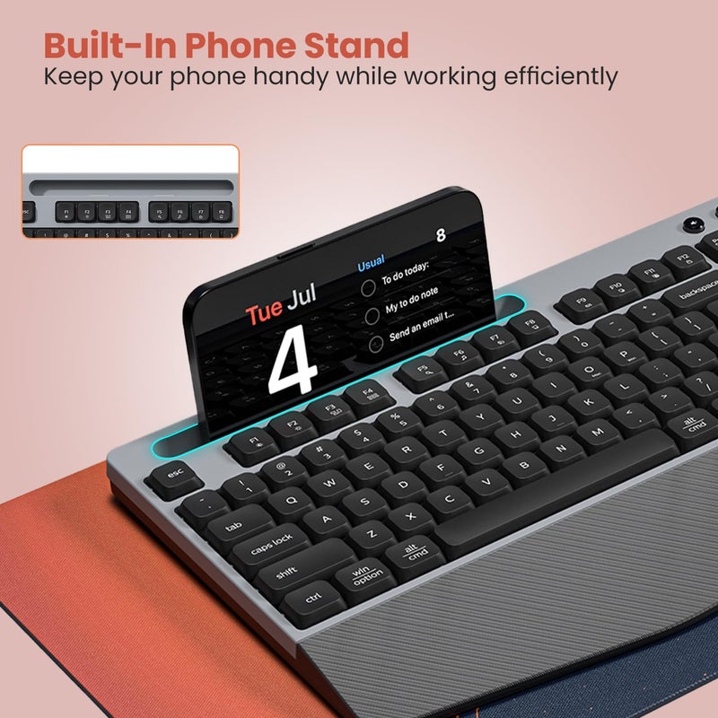 Portronics مجموعة لوحة مفاتيح وفأرة لاسلكية Key10 مع مسند للمعصم، مفاتيح وسائط متعددة، جهاز استقبال USB، DPI قابل للتعديل، مساعدة AI، عمر مفتاح طويل وعمر نقرة لجهاز الكمبيوتر واللابتوب (رمادي) - Image 2
