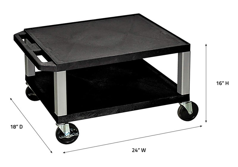 Luxor WT16-N 16"H AV Cart - Two Shelves - Nickel Legs, Multipurpose Storage for Video Projector, TV, Laptop, Computer, Printer Stand, 24"W x 18"D x 16"H - Image 2