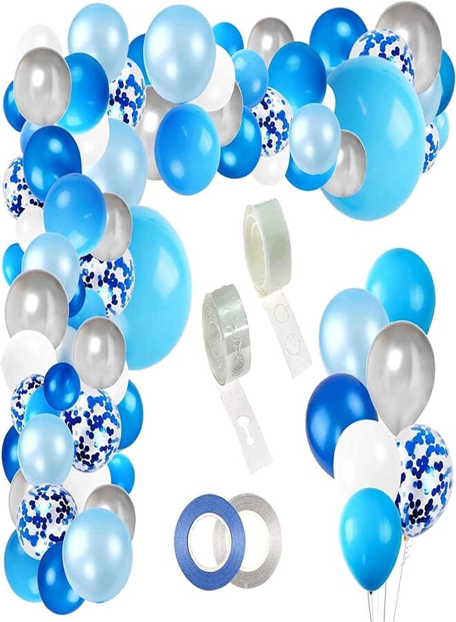 Secret 130pcs Blue Balloon Garland Arch Kit, with Blue, White, Silver Metal Latex and Blue Confetti Balloons, for Background Backdrop Decoration of Shower Wedding Birthday Party