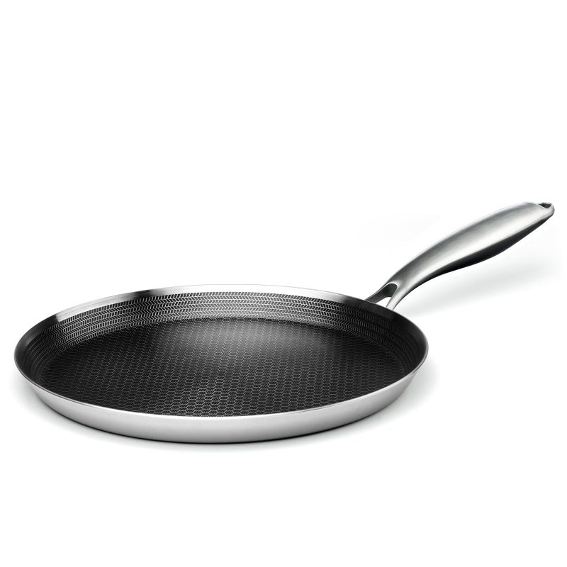 Innerwell Stainless Steel Crepe Pan 10 Inch Nonstick Crepe Pan Stainless Steel Honeycomb Coating Pancake Pan Non Stick Flat Skillet Tawa Dosa Tortilla Griddle Pan Induction Compatible PFOA Free