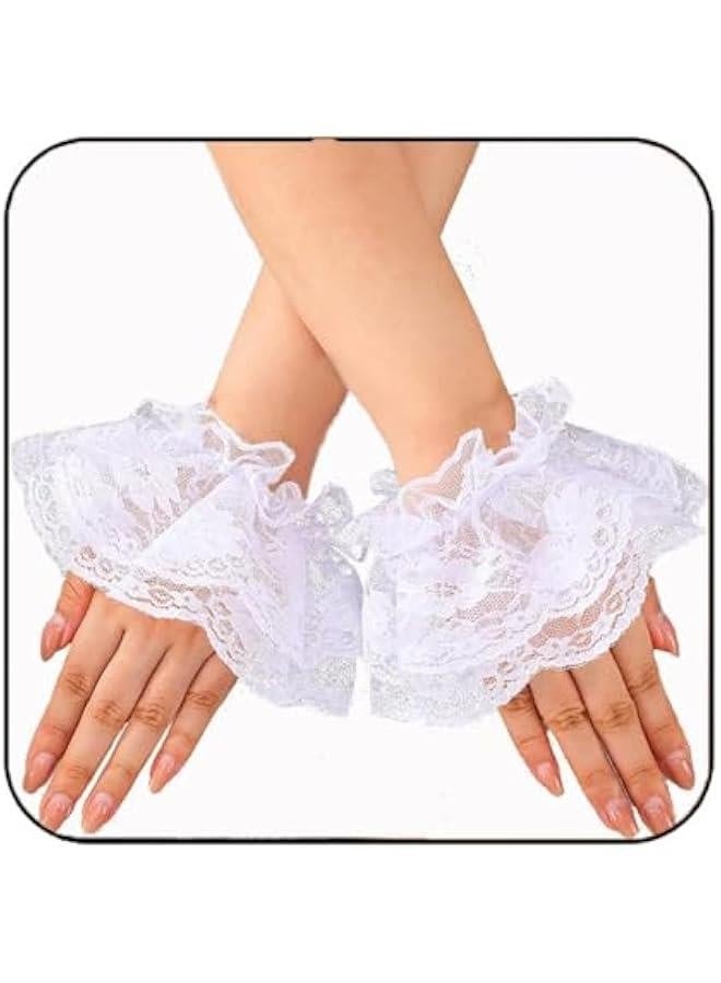 Lace Wrist Cuffs White Fingerless Wedding Gloves Short Bridal Gloves for Women… - Image 1