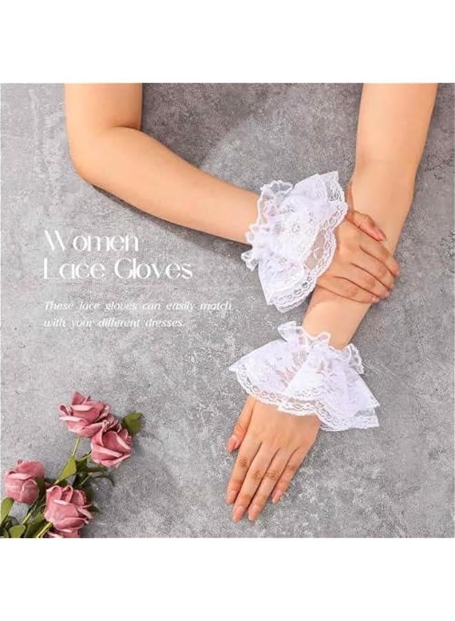 Lace Wrist Cuffs White Fingerless Wedding Gloves Short Bridal Gloves for Women… - Image 4