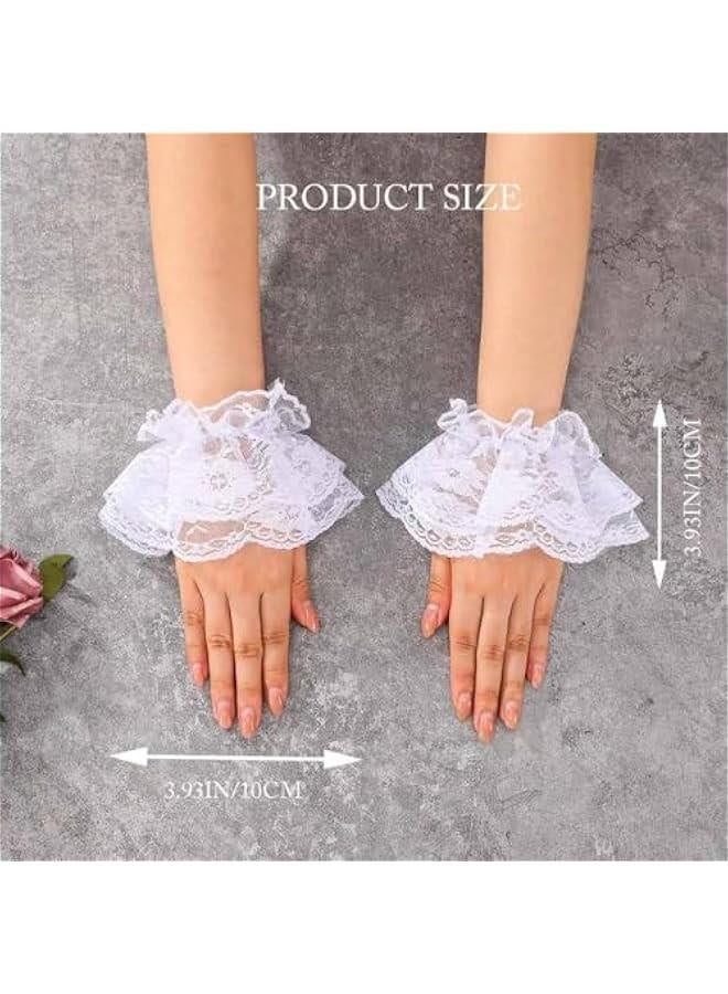 Lace Wrist Cuffs White Fingerless Wedding Gloves Short Bridal Gloves for Women… - Image 2