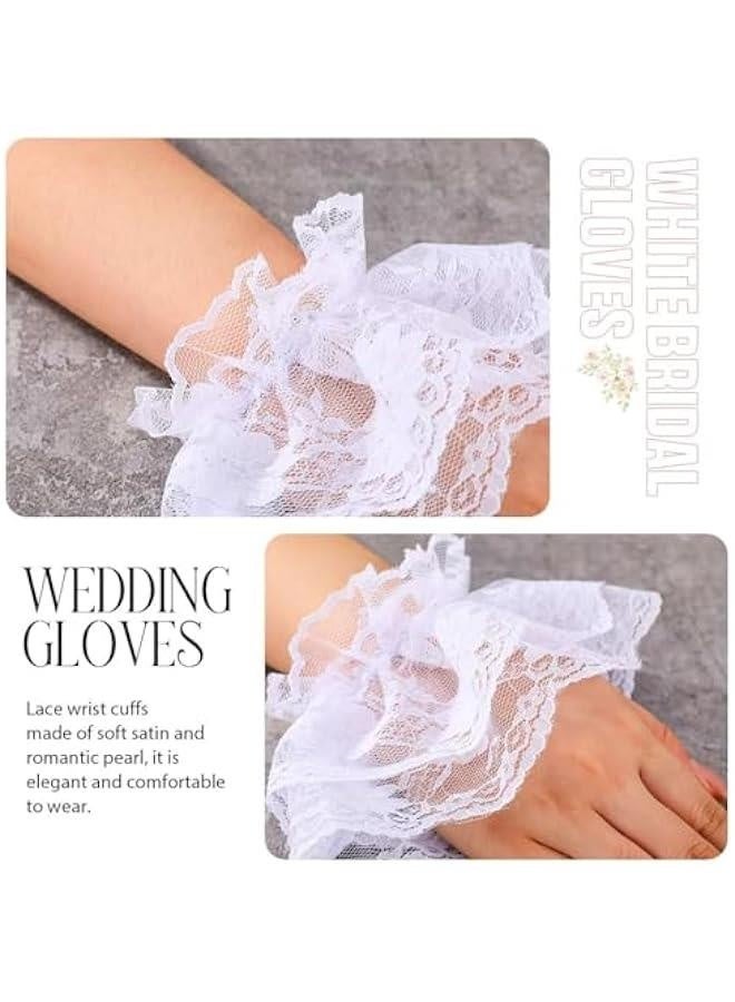Lace Wrist Cuffs White Fingerless Wedding Gloves Short Bridal Gloves for Women… - Image 3