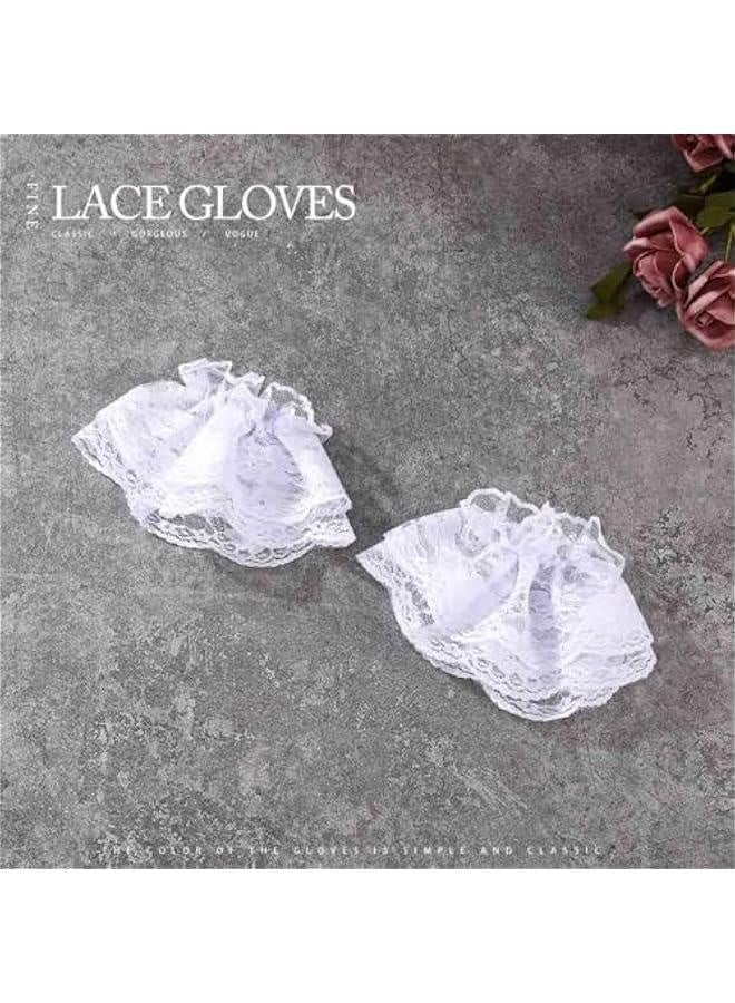 Lace Wrist Cuffs White Fingerless Wedding Gloves Short Bridal Gloves for Women… - Image 5
