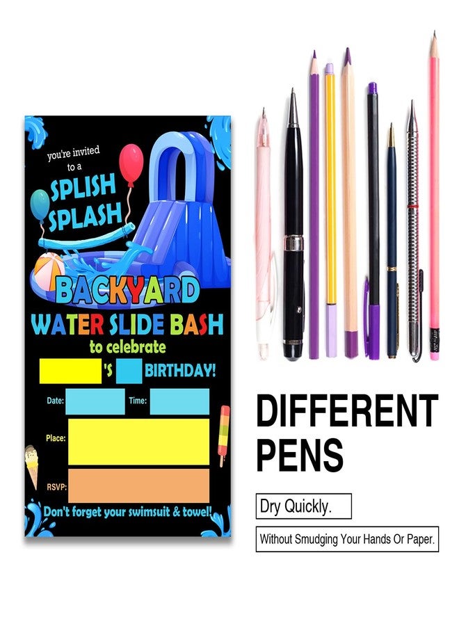 UPNEGE Waterslide Birthday Party Invitations Backyard Water Slide Bash Party Invitations with Envelopes Set of 20 - Image 4