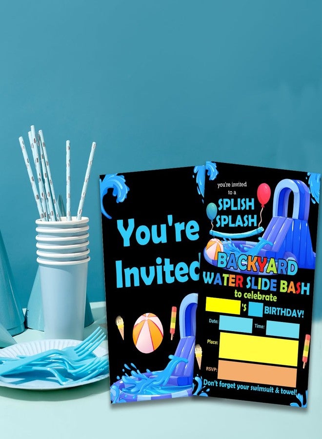 UPNEGE Waterslide Birthday Party Invitations Backyard Water Slide Bash Party Invitations with Envelopes Set of 20 - Image 5