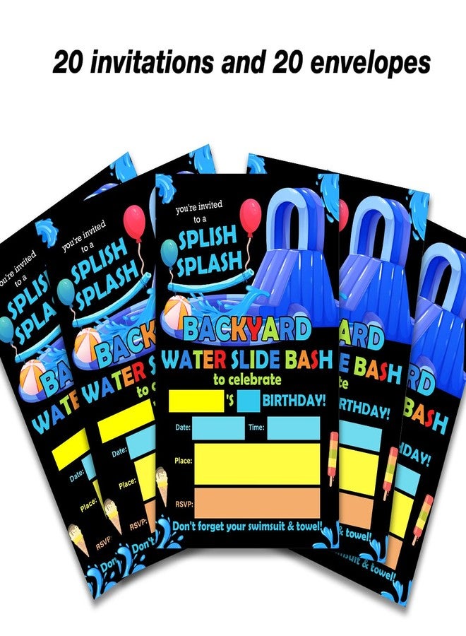 UPNEGE Waterslide Birthday Party Invitations Backyard Water Slide Bash Party Invitations with Envelopes Set of 20 - Image 3