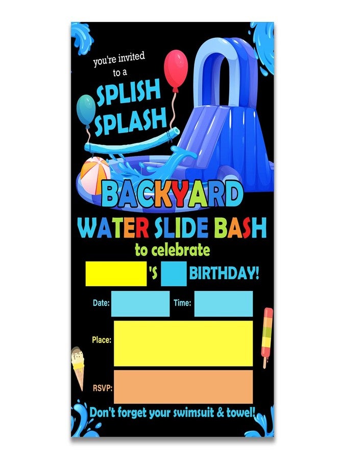 UPNEGE Waterslide Birthday Party Invitations Backyard Water Slide Bash Party Invitations with Envelopes Set of 20 - Image 1
