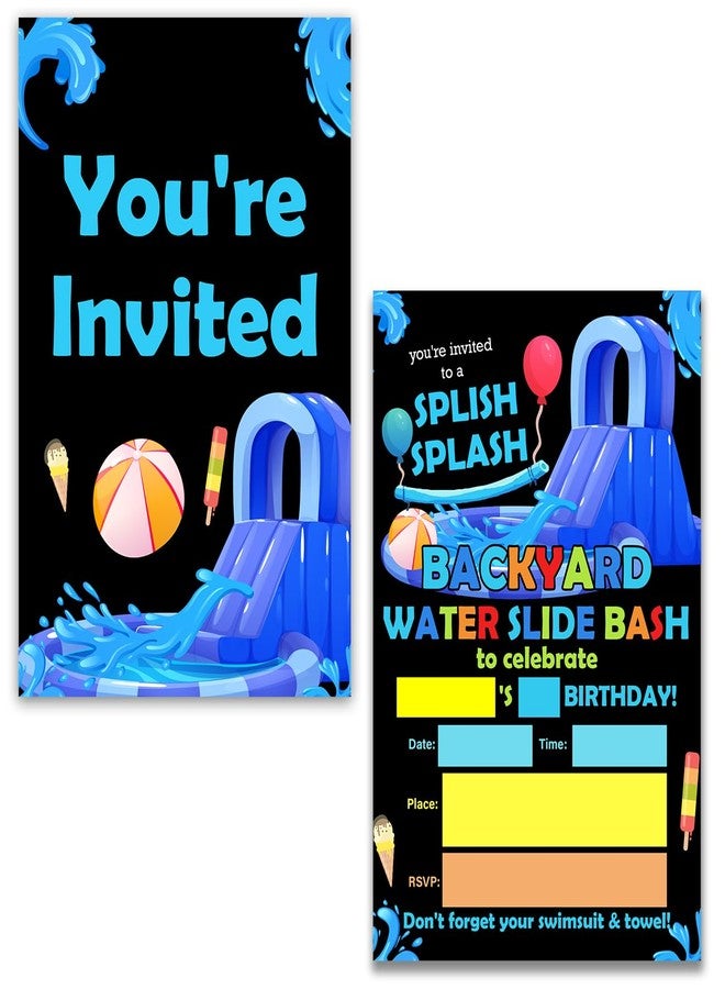 UPNEGE Waterslide Birthday Party Invitations Backyard Water Slide Bash Party Invitations with Envelopes Set of 20 - Image 2