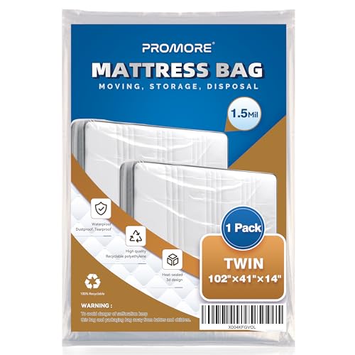 PROMORE Plastic Mattress Bag for Disposal Moving or Storage - Twin/Twin XL Size (1.5Mil), Waterproof Mattress Protector Covers for Moving Supplies - Image 1