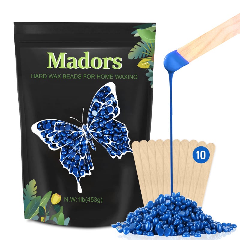 Madors Hard Wax Beads for Hair Removal -1lb/16oz Wax Beans Kit with 10 Wax applicator Sticks for Full Body, Facial, Brazilian Bikin,and legsâ€¦ - Image 1