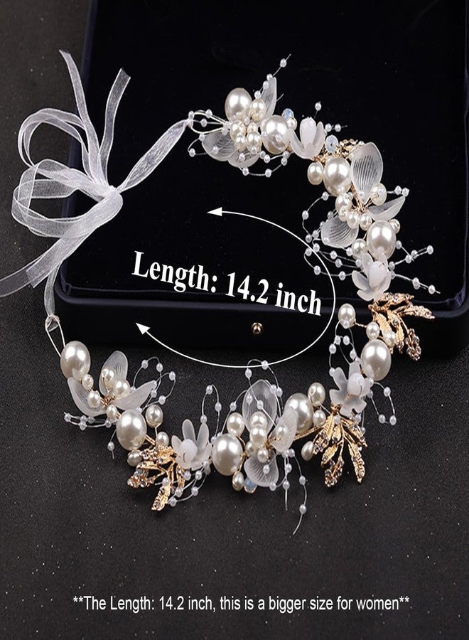 Bitnex Tiara for Women, Hair Band,Princess Headpiece White Headband Pearl and Girls Cute Bridal Band, Women's Fashion Headbands, Flower Pearl Gold Tiara for Baby, Party, Birthday, Dress Up - Image 5