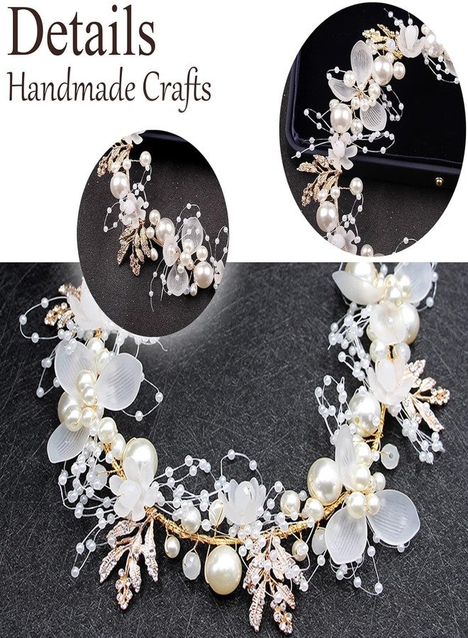 Bitnex Tiara for Women, Hair Band,Princess Headpiece White Headband Pearl and Girls Cute Bridal Band, Women's Fashion Headbands, Flower Pearl Gold Tiara for Baby, Party, Birthday, Dress Up - Image 4