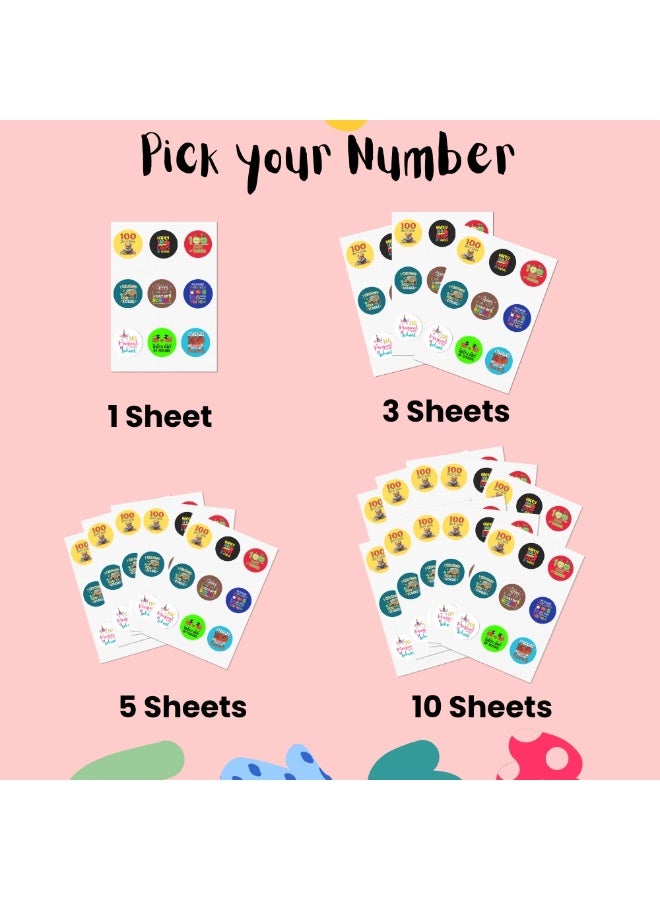 برينت شوب فور مي ملصقات اليوم المئة من المدرسة للأطفال - تصاميم مرحة وملونة للمدرسة - مجموعة ملصقات احتفال اليوم المئة من المدرسة للأطفال - مثالية للأولاد والبنات والطلاب والأنشطة الصفية - Image 2