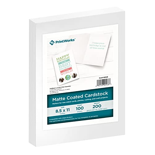 PrintWorks White Matte Cardstock 8.5" x 11" - 100 Sheets - 200 gsm Paper/110 lb Cardstock - Prints Like Matte Photo Paper - Ideal for School & Crafts - Photo Card Stock Made in the USA (00568) - Image 1