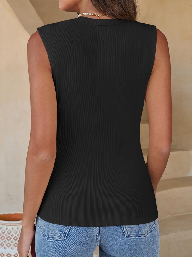 Yousify Womens Tank Tops Ribbed Scoop Neck Summer Sleeveless Top Fitted Basic Tee Shirts Slim Tanks Casual Clothes 2026 Black - Image 3