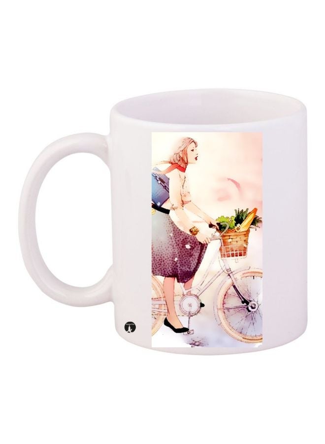 RYN Girl Printed Coffee Mug White/Beige/Brown 11ounce