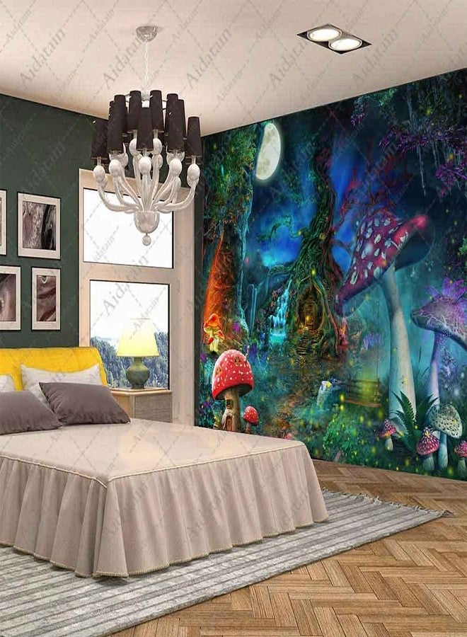 Aidatain Fantasy Mushroom Forest Tapestry for Teen Girl Magical Tree of Life House Full Moon Wall Hanging Fairy Tale World Tapestries Flannel Large Size 80" 60" Wall Decor Bedroom Living Room GTCCAT1 - Image 3