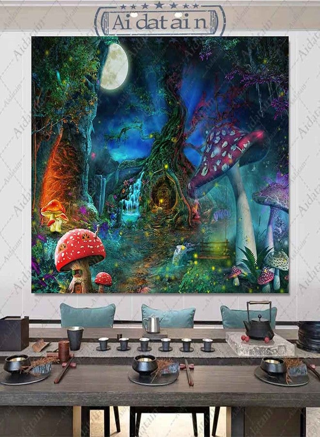 Aidatain Fantasy Mushroom Forest Tapestry for Teen Girl Magical Tree of Life House Full Moon Wall Hanging Fairy Tale World Tapestries Flannel Large Size 80" 60" Wall Decor Bedroom Living Room GTCCAT1 - Image 5