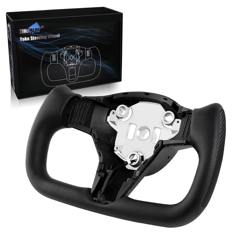 ZIMABLUE Yoke Steering Wheel Personalized Yoke Steering Wheel Nappa Leather with Side Matte Carbon Fiber without Front Trim for Tesla Model 3 20172023 Model Y 20192024 With Heating Function