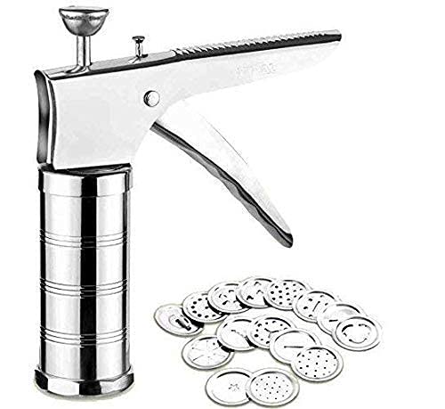 NIRANT Stainless Steel Kitchen Press with 15 Different Types of Jalies Murukku Maker Bhujiya Maker Noodles Cookies Namkeen Chakali Maker Sev Maker Farasan Maker Gathiya Maker - Image 3