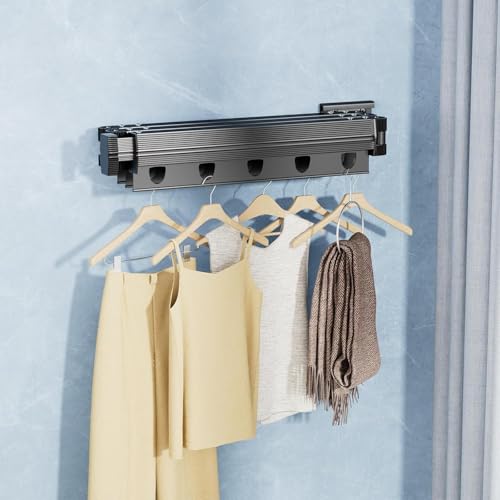 XBEY Stainless Steel Wall Mounted Portable Clothes Drying Rack with Space Saver Clothes Hangers Design Universal for Balcony,Laundry,Bathroom Space Saver Clothes Rack (2 Fold Cloth Drying Rack),Black - Image 4