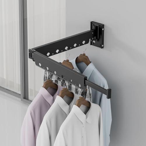 XBEY Stainless Steel Wall Mounted Portable Clothes Drying Rack with Space Saver Clothes Hangers Design Universal for Balcony,Laundry,Bathroom Space Saver Clothes Rack (2 Fold Cloth Drying Rack),Black - Image 2